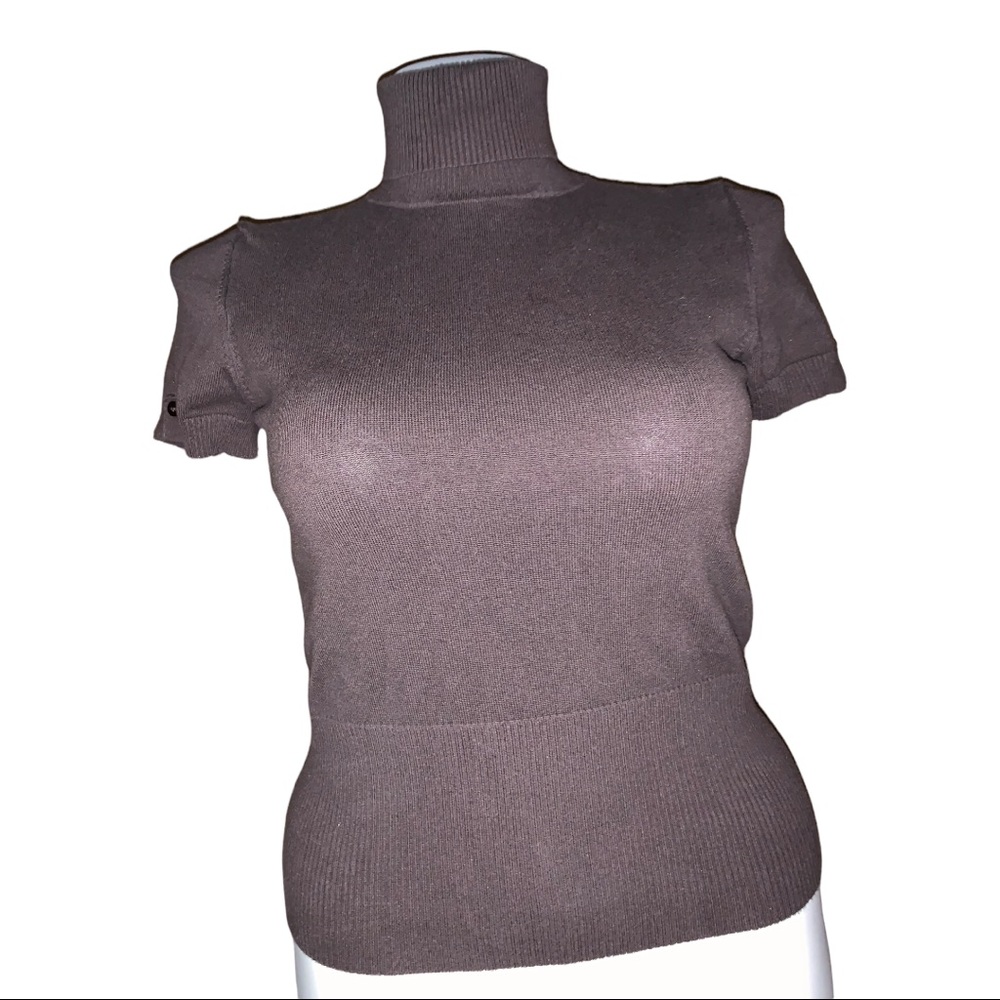Liz & Co Brown Knit Short Sleeve Turtleneck Sweater Top Women’s Size PL